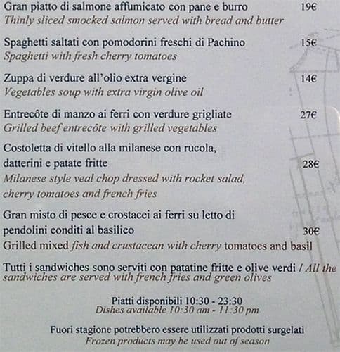 Menu di Elyxr Bar Milano 