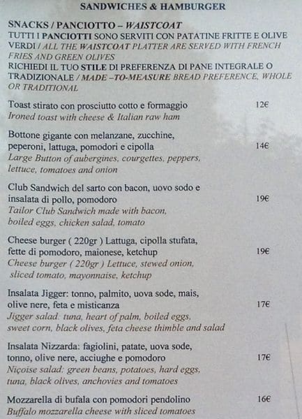 Menu di Elyxr Bar Milano 