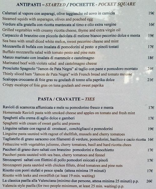 Menu di Elyxr Bar Milano 