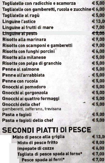 Menu di Stella d'Oriente 