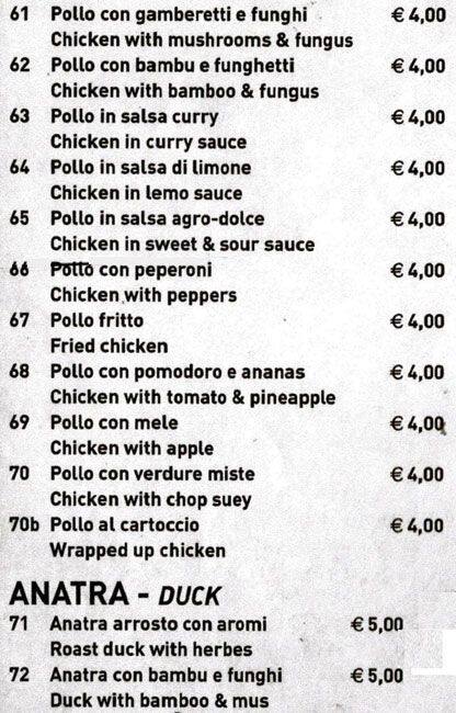 Menu di Stella d'Oriente 