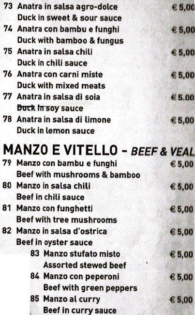 Menu di Stella d'Oriente 