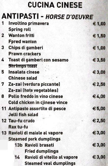 Menu di Stella d'Oriente 
