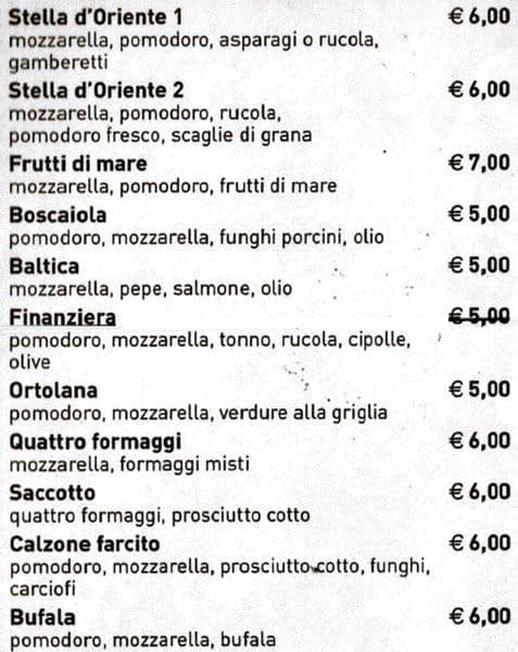 Menu di Stella d'Oriente 