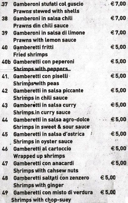 Menu di Stella d'Oriente 
