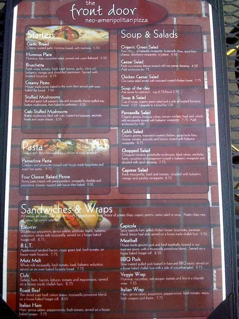 The Front Door Menu Menu For The Front Door Boise Boise
