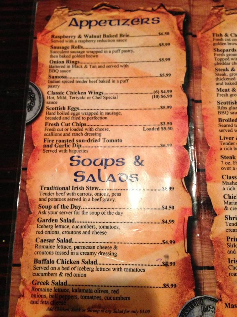 The Old Bull And Bush Menu, Menu for The Old Bull And Bush, Myrtle