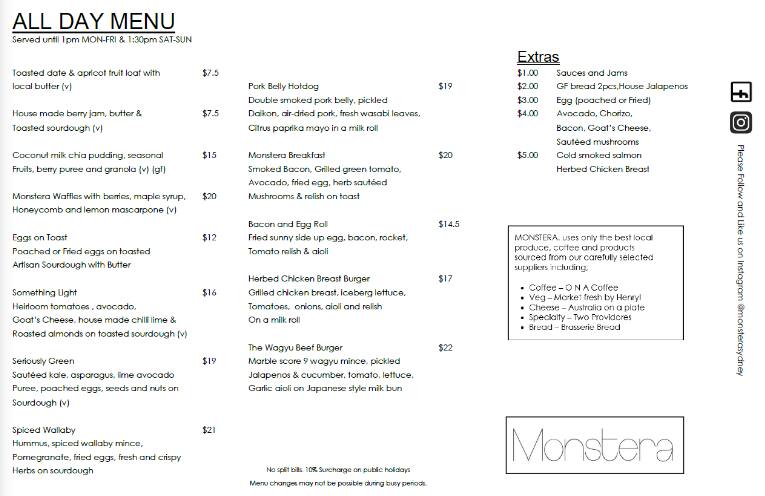 Cafe Monstera Menu Menu For Cafe Monstera Mosman Sydney