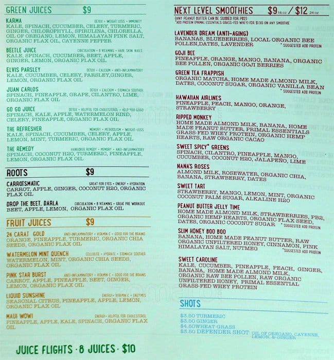 Nourish Juice Bar Menu Menu For Nourish Juice Bar Montrose Houston