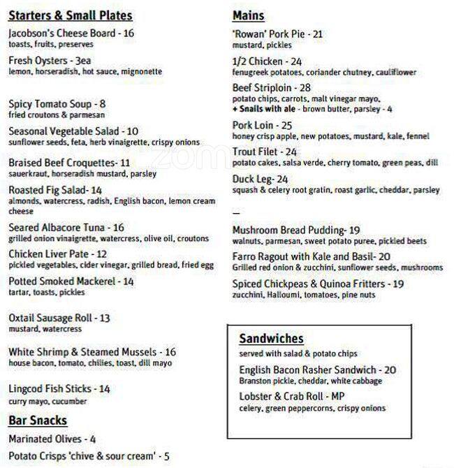 The Rowan Menu, Menu For The Rowan, The Glebe, Ottawa - Urbanspoon Zomato