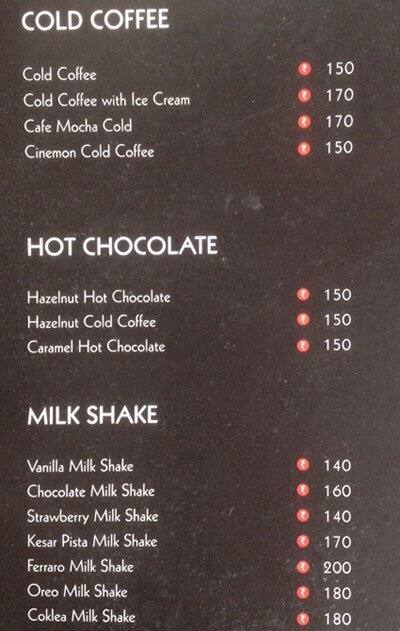 Menu at Burnout, Ahmedabad