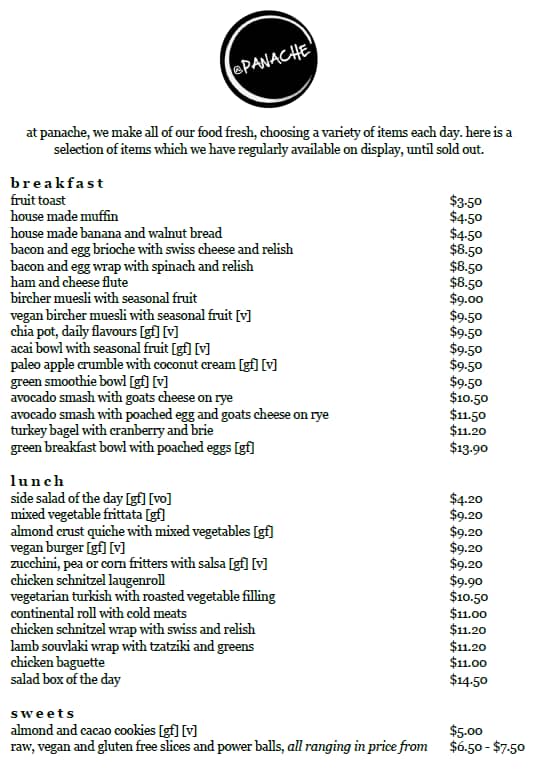Panache menu