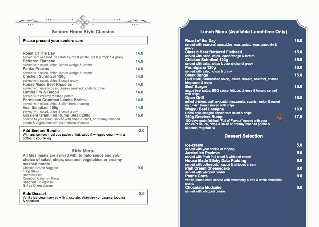 blue mountain hotel menu