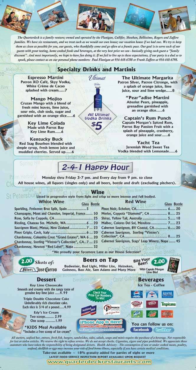 Menu at Quarterdeck Restaurant, Dania Beach, 300 N Beach Rd