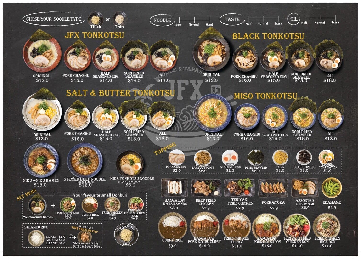 JFX Noodle and Tapas Bar Menu, Menu for JFX Noodle and Tapas Bar, Southport, Gold Coast