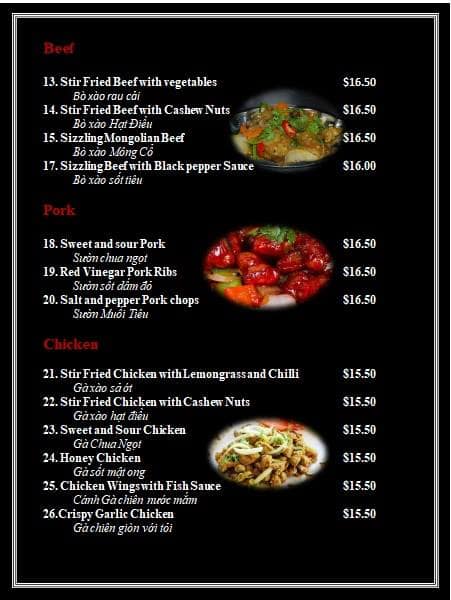 Menu at 15 Miss Hanoi restaurant, Woodville Park