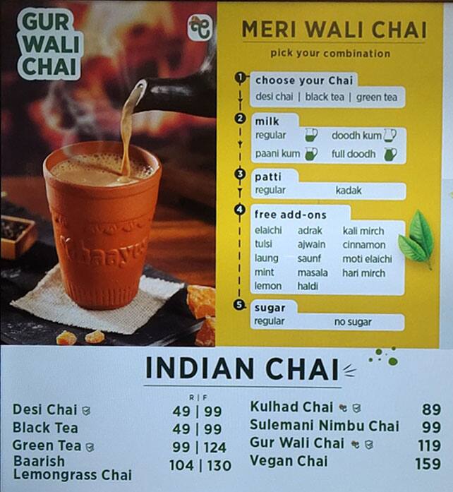 Menu Of Chaayos Chai+Snacks=Relax, Rohini, New Delhi