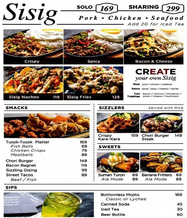 Sisig Society Menu, Menu for Sisig Society, SM City North EDSA, Quezon ...