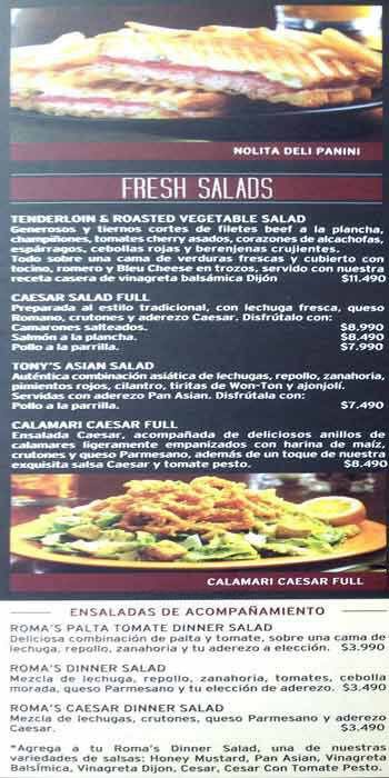 Tony Roma's menu