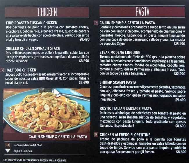 Tony Roma's menu