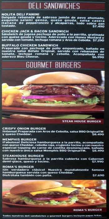Tony Roma's menu