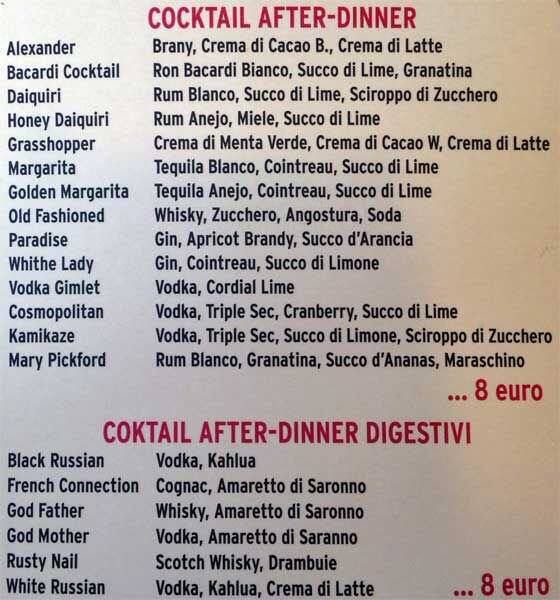 Menu di Quartino 