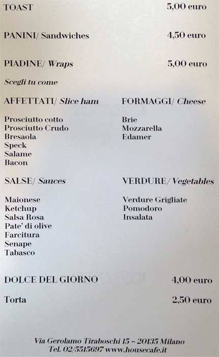 Menu di Quartino 