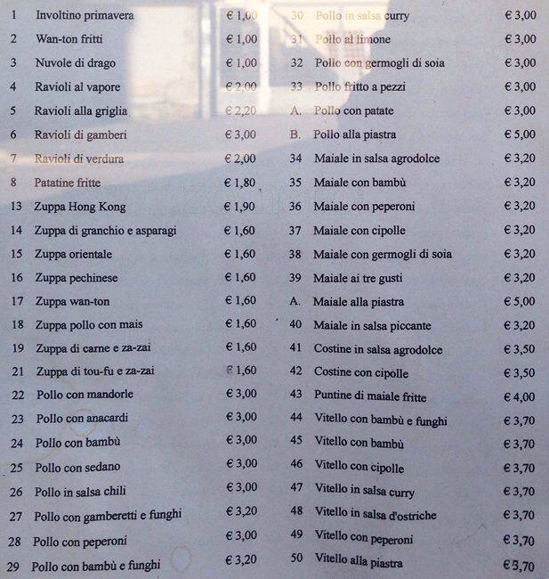 Menu di Nuova Hong Kong 