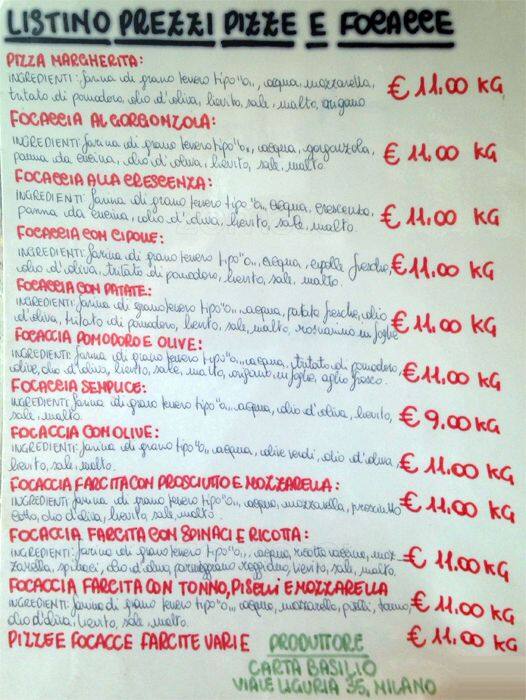 Menu di Carta Basilio 