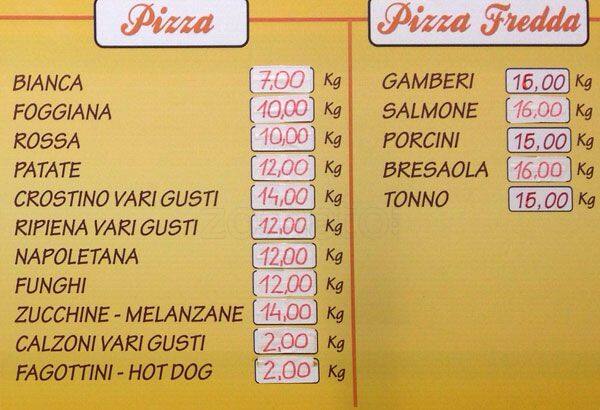 Menu di Pizza Romana 