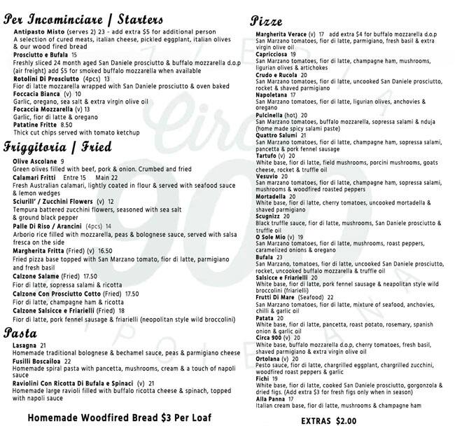 Circa 900 Pizzeria Napoletana Menu