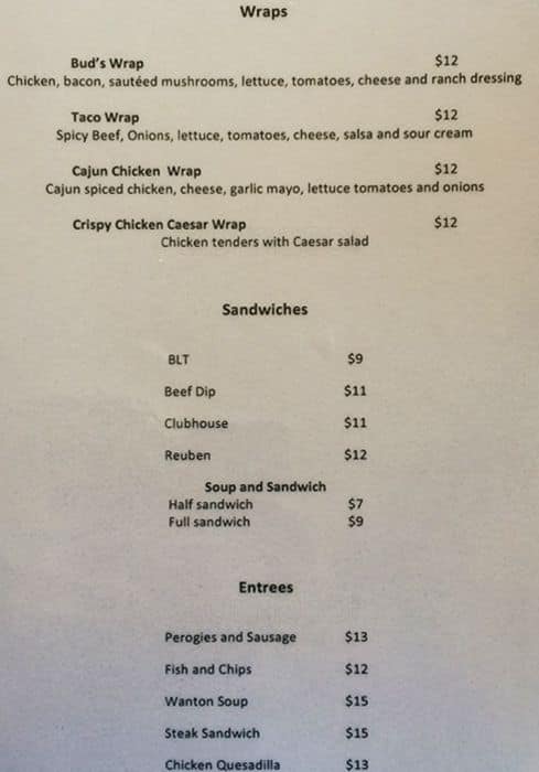 Menu at Surrey Club House, Surrey