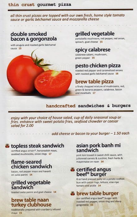 Menu de The Brew Table