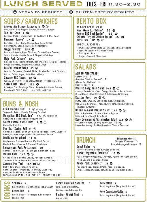 Menu at Linger restaurant, Denver