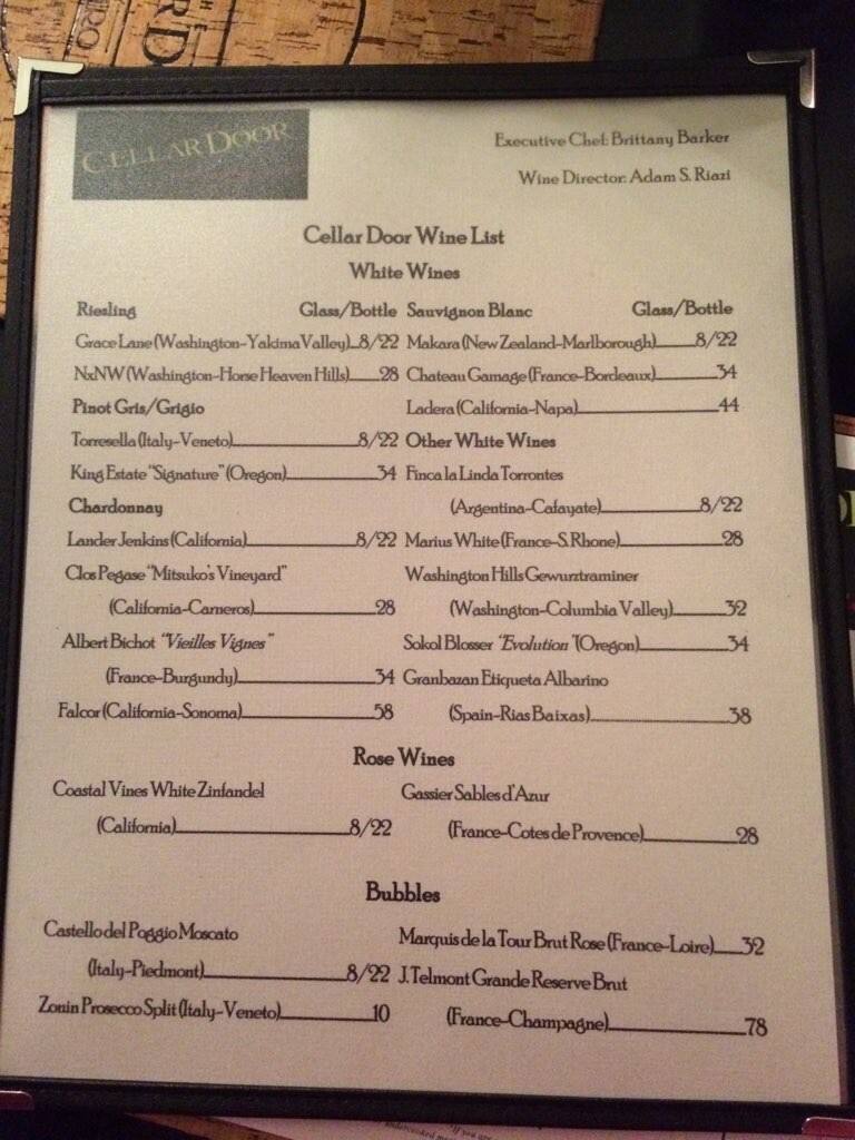 Menu at Cellar Door pub & bar, Huntington