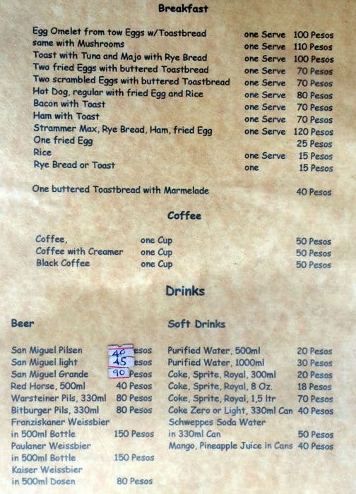 Menu at Schiefers restaurant, Liloan