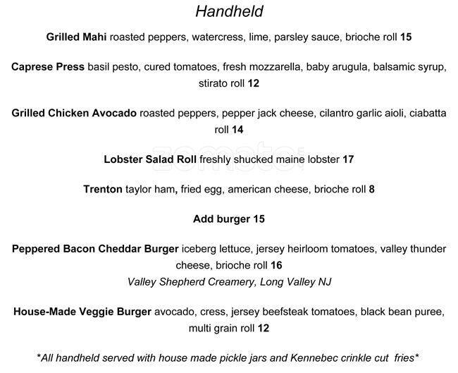 Menu at Booker & Zinc pub & bar, Bridgewater