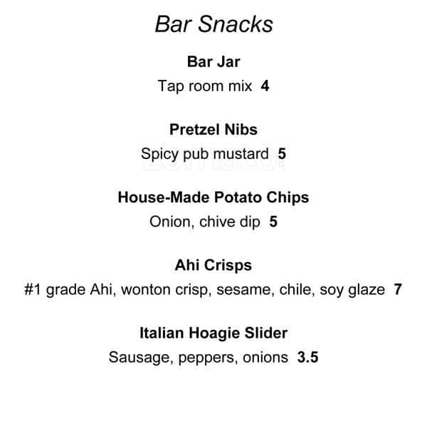 Menu at Booker & Zinc pub & bar, Bridgewater