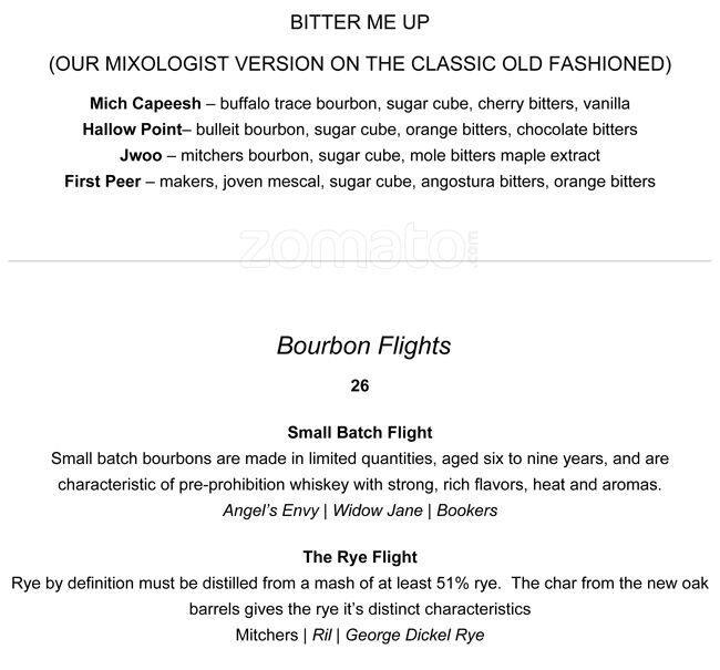 Menu at Booker & Zinc pub & bar, Bridgewater