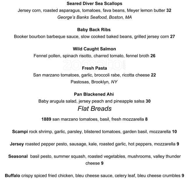 Menu at Booker & Zinc pub & bar, Bridgewater