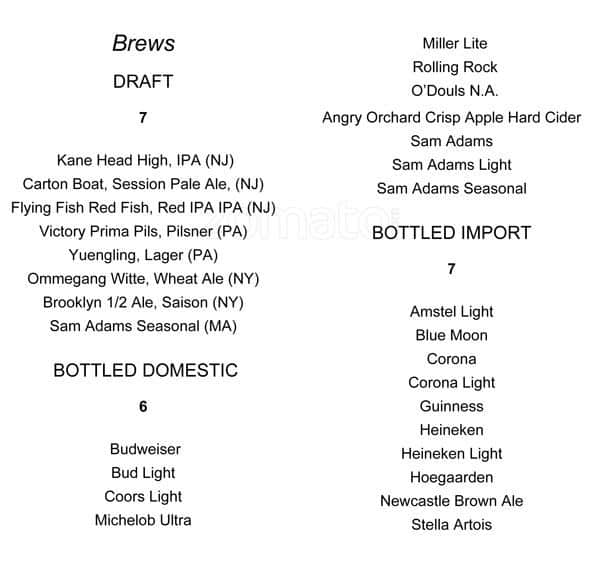 Menu at Booker & Zinc pub & bar, Bridgewater