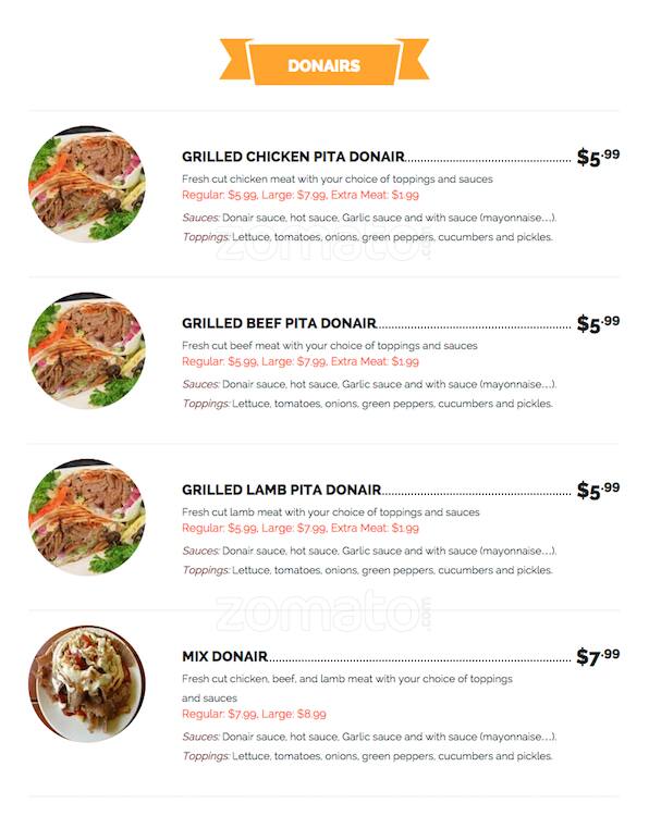 Uncle Moe's Donair &amp; Platter Menu - Urbanspoon/Zomato
