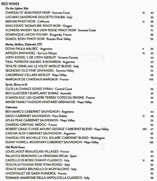 Menu at JOEY Woodland Hills restaurant, Los Angeles