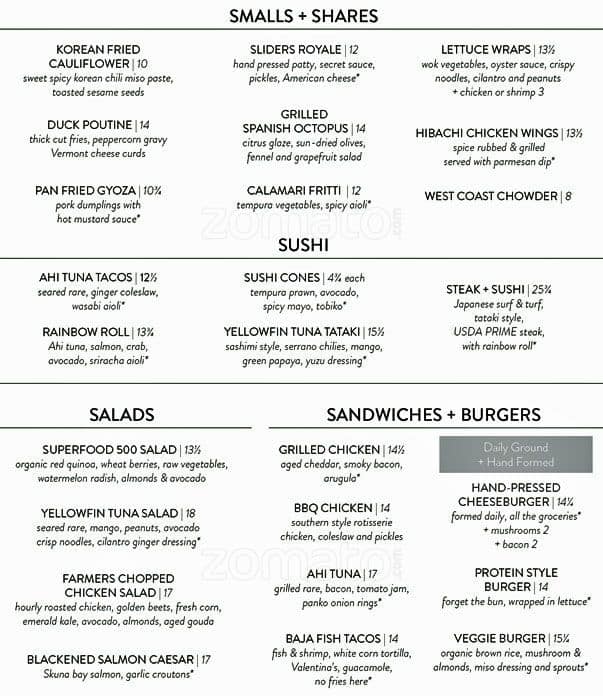 Menu at JOEY Woodland Hills restaurant, Los Angeles