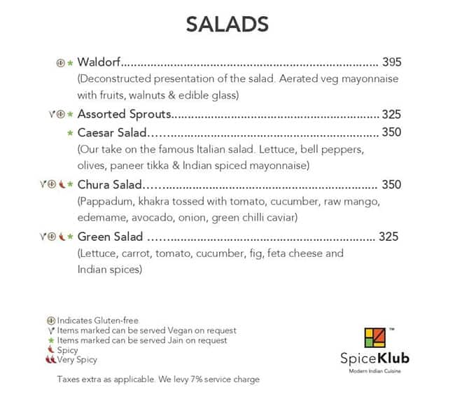 SpiceKlub Kolkata menu