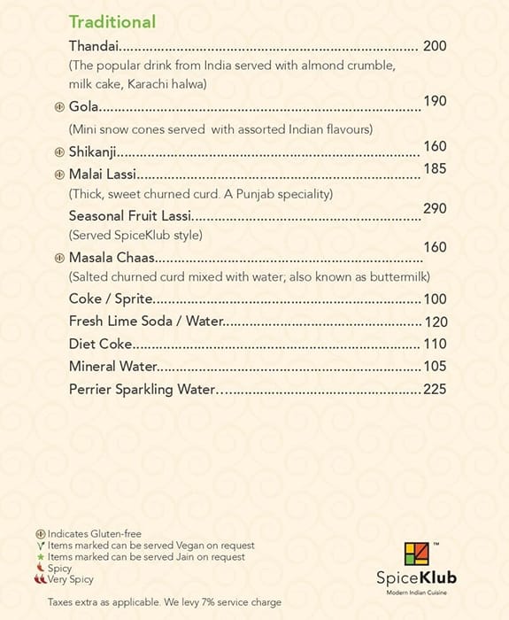 SpiceKlub Kolkata menu