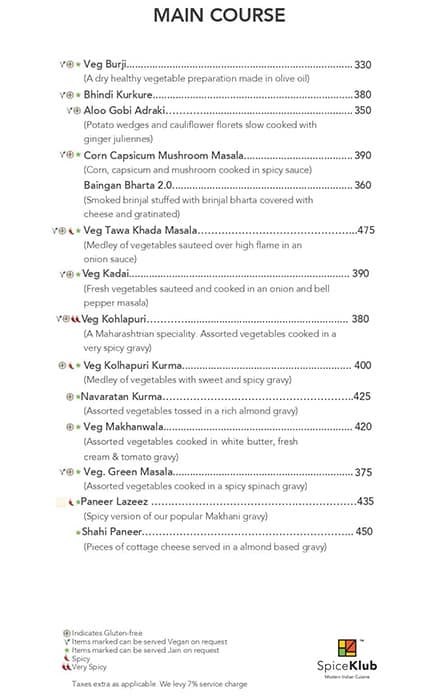 SpiceKlub Kolkata menu