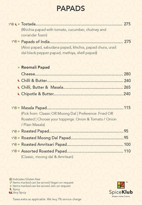 SpiceKlub Kolkata menu