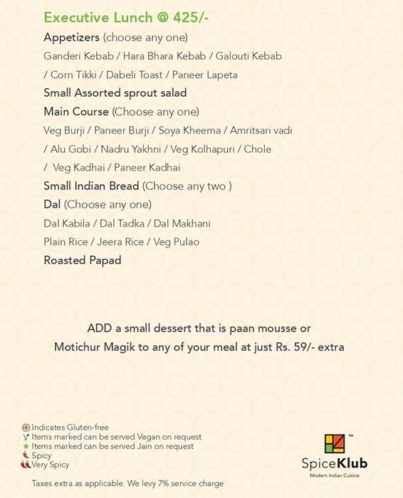 SpiceKlub Kolkata menu
