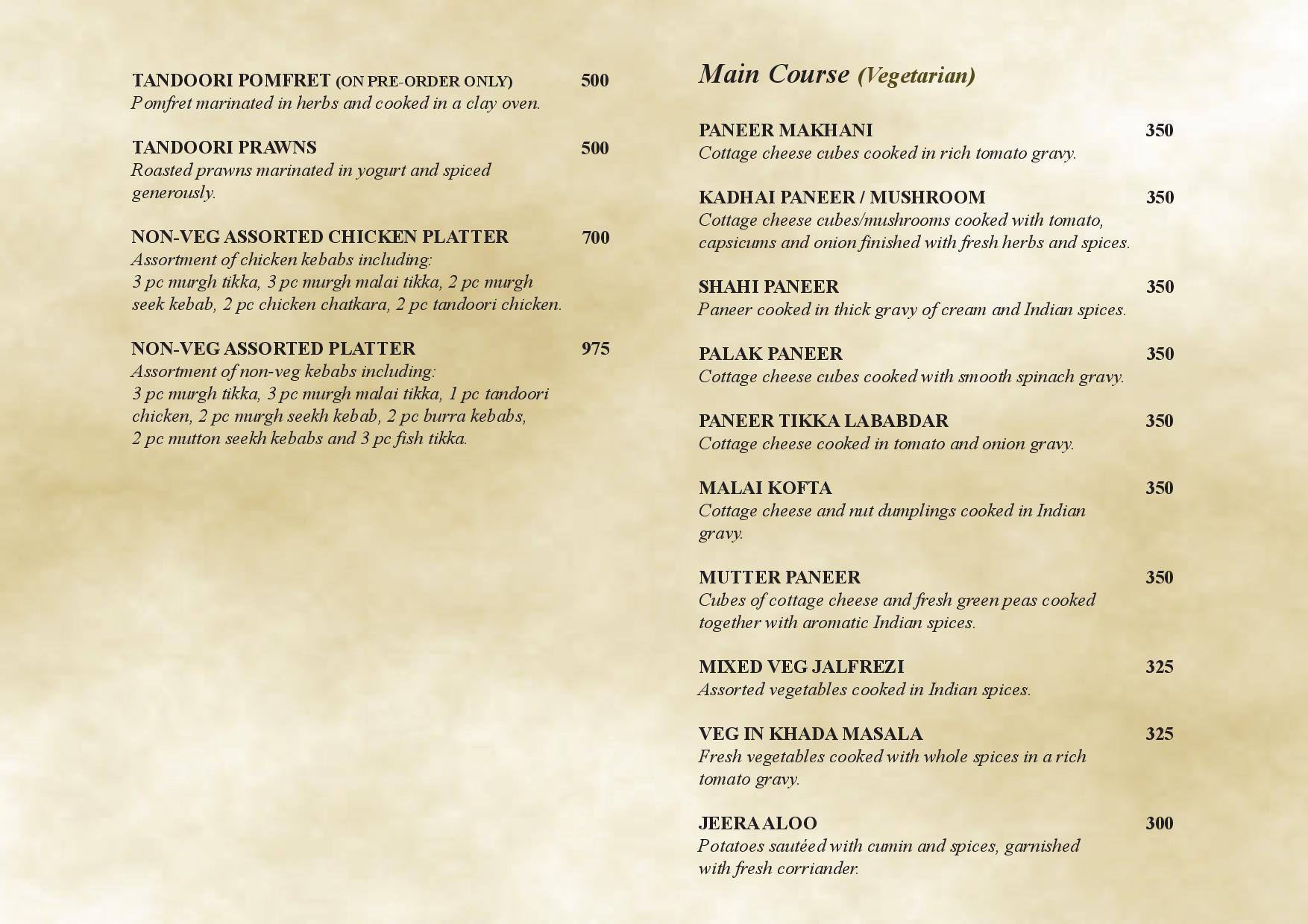 Menu at Theth Masala Restaurant, Hyderabad